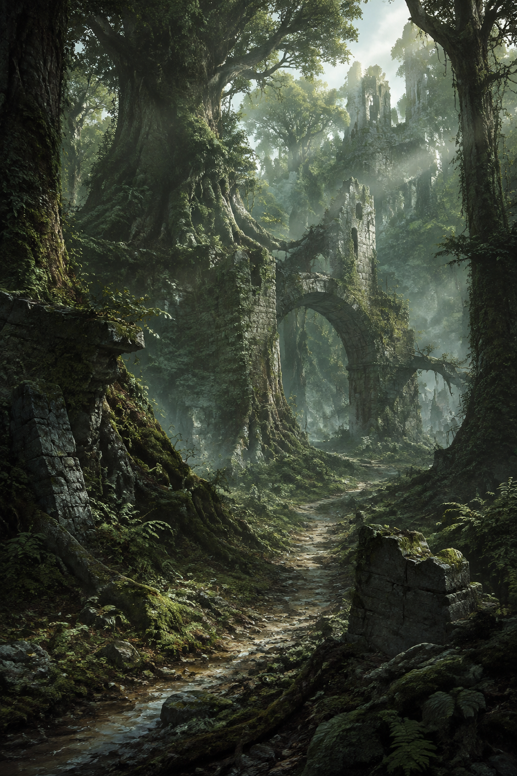 Forest + ruins environment concept illustration