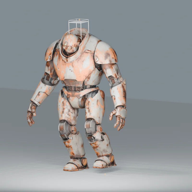 Textured Wanderhull mech leaning into a step, viewed from the front corner
